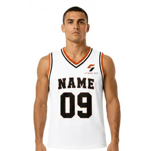 Maillot de basketball sublimé imprimé, col en V, sans manches, athlétique, anti-humidité, 100 % polyester, respirant, séchage rapide - Product Image 2