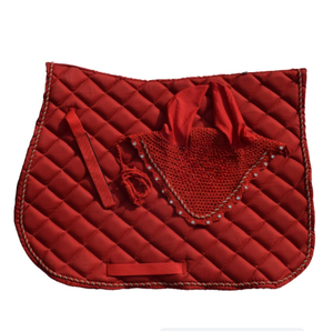 Satin Horse Saddle Pad Set with Matching Fly Veil | Quilted <b>Equestrian</b> Saddle Cloth | Horse Riding Equipment Manufacturer - Product Image 3