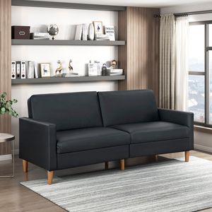 Moderno Divano Letto Elegante in Ecopelle Nera con Struttura in Compensato Resistente - Product Image 1