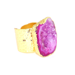 Modern Fashion Natural Pink Solar Quartz Stone 22k Gold Plated Crocodile Texture Big Band <b>Adjustable</b> <b>Ring</b> In Brass Metal Jewelry - Product Image 2