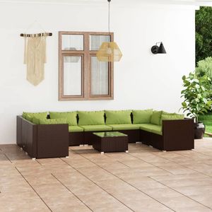 Set Lounge da Giardino in Rattan Marrone 6 Posti, Arredamento da Esterno Design Contemporaneo con Cuscini Verdi - Product Image 1