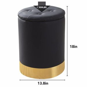 Poggiapiedi Contenitore in Similpelle con Base Dorata, Sgabello Multiuso Imbottito, Sedia da Toeletta, Poggiapiedi dal Design Elegante - Product Image 2