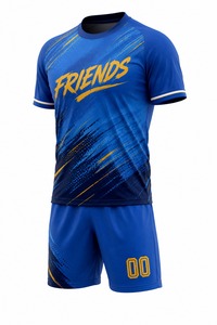 Ensemble maillot et short de football, impression sublimée, anti-transpiration, unisexe adulte, bleu jaune, uniforme d'équipe - Product Image 3