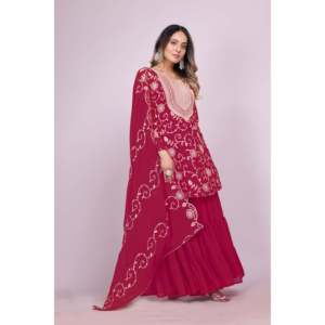 Traje Sharara de Georgette para Mujer de Diseñador con Dupatta Bordada, Conjunto Elegante - Product Image 3