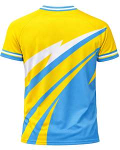 T-shirt de sport personnalisé pour homme, jaune et bleu ciel, à manches courtes, col en V, respirant, séchage rapide, pour entraînement athlétique, gym, course à pied - Product Image 2