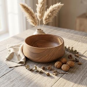 Tazón para Servir de Madera de Nogal Tallado a Mano |   Decoración Rústica y Natural para el Hogar - Product Image 1