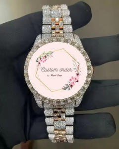 Customized Moissanite Diamond Full Iced out Wrist Watch Baguette and round Cut Hip hop Watch Glass Dial Window Diamond Tester - Product Image 1