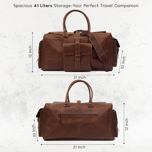 Sac de voyage en cuir de forme rectangulaire avec double poignée, fermeture à glissière, plusieurs compartiments, sac de voyage pour homme - Product Image 4