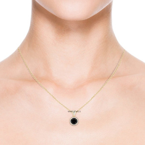 Collar de Lujo con Diamante Negro Natural Redondo con Corte Halo para Mujer, en Oro de 10K, 14K, 18K, Plata 925, 935, para Regalo y Fiesta - Product Image 2