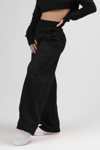 Pantalon large noir taille haute plissé décontracté coupe ample longueur pleine pour femme - Product Image 6