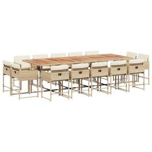 Juego de 14 Muebles de Jardín de Ratán Sintético PE Beige, Juego de Comedor de 15 Piezas para Exteriores - Product Image 2