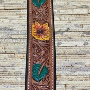 Venus Leathers Were Vintage Genuine Leather <b>Dog</b> Collar Belt Sunflower Embroidery Metal Buckle Waterproof for Bag Accessories - Product Image 3