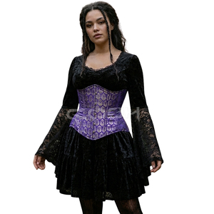 Corsé de brocado morado con varillas de acero debajo del busto - Product Image 1