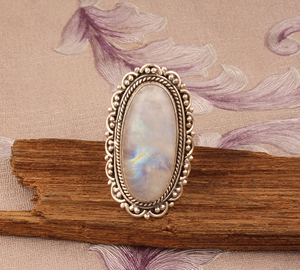 Luxury Natural Rainbow Moonstone Large <b>Statement</b> <b>Ring</b> High-Quality 925 Sterling Silver Jewelry Wholesale Woman <b>Ring</b> - Product Image 4