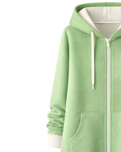 Sudadera con capucha larga con cremallera, color verde claro, abrigo de invierno de forro polar para mujer, ropa exterior informal de gran tamaño con bolsillos, OEM personalizado - Product Image 4