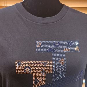 <b>Women</b> <b>Black</b> Rhinestone Graphic T <b>Shirt</b> Short Sleeve Crew Neck Crystal Embellished Casual Fashion Tee Custom Wholesale Apparel - Product Image 2