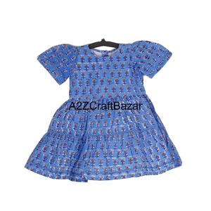 Robe moulante pour filles en coton 100%, imprimé floral, manches bouffantes, design boutonné tendance, écologique, lavable - Product Image 1