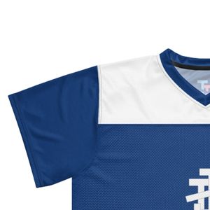 Maillot de football bleu et blanc coupe ample en maille respirante à manches courtes – Tenue de sport pour le jour du match - Product Image 4