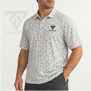 Polo pour homme Trackstar, blanc, imprimé olive moucheté, manches courtes, col boutonné, chemise de golf décontractée, logo personnalisé - Product Image 4