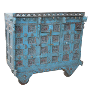Haswani Handicrafts Distressed Blue Majuce <b>Chest</b> Solid Wood Durable & Strong Vintage Carved Bedroom <b>Storage</b> Cabinet - Product Image 1
