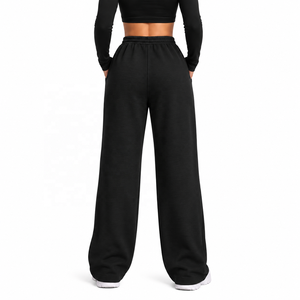 Pantalon de survêtement femme taille haute à jambe large avec cordon de serrage, coupe ample, longueur intégrale, avec poches, logo personnalisé, service OEM - Product Image 2