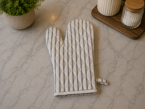 Premium Linen Quilted Oven <b>Mitten</b> with Geometric Stripe Pattern – Heat Resistant Kitchen <b>Glove</b> for Cooking & Baking - Product Image 4