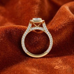 Bague de fiançailles et de mariage en moissanite taille émeraude avec micro-incrustation halo, plaquée or, pour femme, bijoux de luxe vintage pour mariée et soirée - Product Image 3