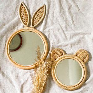 Interior Decor Cute Bunny Bear <b>Mirror</b> Best Selling Lovely Rattan Rabbit Hand Crafted <b>Mirrors</b> - Product Image 2