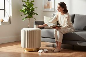 Customised Nordic Round Wood Base Velvet Upholstery Modern Soft Multi-Purpose <b>Stool</b> for Bedroom Living Room & Apartment Use - Product Image 4