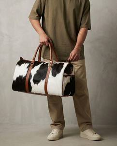 Sac de voyage en cuir de vachette véritable, style vintage, fait main, avec fermeture éclair, grande capacité, multifonctionnel - Product Image 4