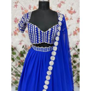 Designer Crop <b>Top</b> Lehenga Choli Party Wear with Natural Waistline and Foil Mirror Work for Stylish Look - Product Image 1