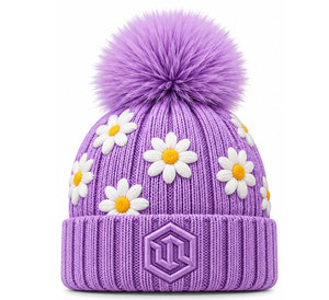 Fashion Winter Knit Beanie with Faux Fur <b>Pom</b> <b>Pom</b>, Soft Warm Stretch Fabric, Unisex Outdoor Headwear, OEM and Wholesale - Product Image 1