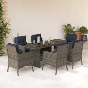 Ensemble de salle à manger de jardin en rotin PE gris résistant aux UV pour 6 personnes, matériaux résistants aux intempéries - Product Image 1