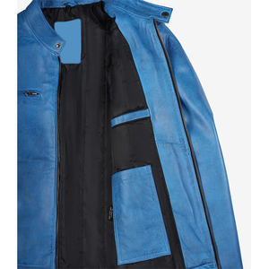 2026 OEM Hot Trending Original Sky Blue Cowhide <b>Leather</b> <b>Jacket</b> For Men's Zip Pockets High Quality Low MOQ <b>Winter</b> Fashion <b>Jackets</b> - Product Image 3