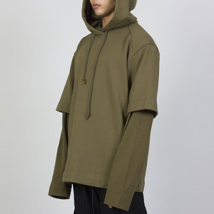 High Quality Washed Winter Hoodie Heavyweight Streetwear 100% Cotton Fleece <b>Fabric</b> Embroidered Plain Dyed Double Layer Sleeves - Product Image 5
