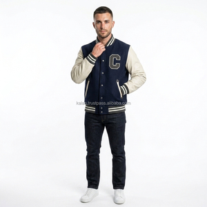 Chaqueta Bomber Varsity de Invierno para Hombre, Personalizada, Bordada, de Lana Teñida, con Mangas de Cuero, Cuello Alto, Estilo Casual - Product Image 5