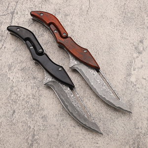 Cuchillo Plegable de Acero de Damasco con Hoja de Punta Caída y Mango de Madera con Perilla, 2 Piezas, Cuchillo de Caza - Product Image 4