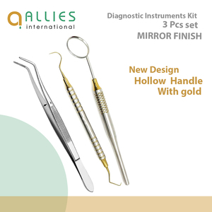 Kit de Exploración Dental, Juego de Instrumentos de Acero Inoxidable Dorado, Alta Calidad, Duradero, Fácil de Limpiar, Uso Profesional - Product Image 1