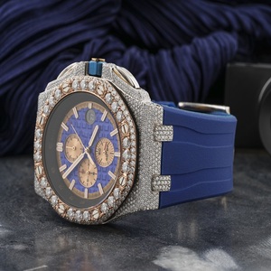 Reloj Cronógrafo Iced Out con Moissanita, Correa Azul, Dos Tonos Oro y Plata, Joyería Hip Hop, Reloj de Lujo Bustdown - Product Image 2