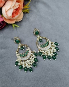 Exquisite Pear Cut Stud Stone Chandbali <b>Dangle</b> <b>Earrings</b> For Women Traditional Antique <b>Gold</b> Plated Fashion <b>Earrings</b> Manufacturers - Product Image 1