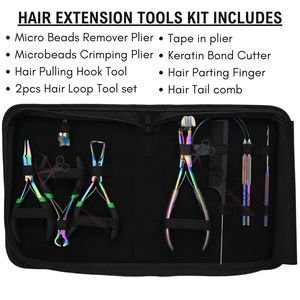 Rainbow Hair Extension Tool Kit Hair Pliers Micro Beads Remover Hook & Loop Tools Tape-In Plier Keratin <b>Cutter</b> Finger Tail Comb - Product Image 2