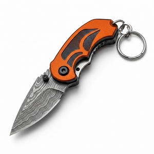 Cuchillo de llavero hecho a mano en Damasco, cuchillo plegable compacto con hoja de primera calidad, herramienta portátil para viajes y uso diario. - Product Image 4