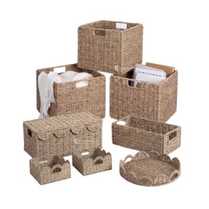 Natural Seagrass Woven <b>Basket</b>, Rustic Nodular Weave <b>Storage</b> <b>Baskets</b> Space Saving Nesting for Home Organization - Product Image 1