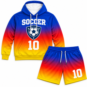 Custom All Over Sublimated Hoodie And Shorts <b>Set</b> Men's Oversized Football Wear Tracksuit Sportswear Matching Joggers Wholesale - Product Image 4