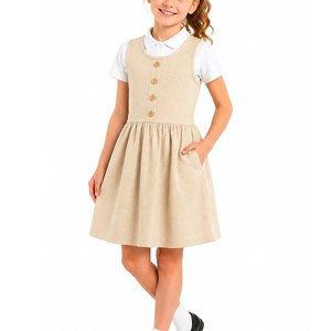 Robes d'école confortables en coton extensible mélangé pour enfants, uniformes pour tout-petits et grandes filles, robe pull avec poches - Product Image 1