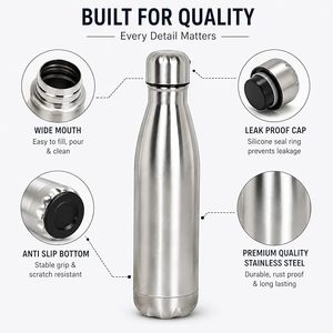 Botella de agua de acero inoxidable, diseño minimalista, portátil, para viajes, con boca ancha, tapa a prueba de fugas, base antideslizante - Product Image 3
