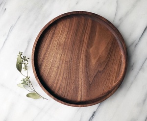 Round Wood <b>Tray</b> Black Walnut Shallow <b>Circle</b> Catchall Valet <b>Tray</b> wooden rustic <b>tray</b> wooden utility <b>tray</b> - Product Image 2