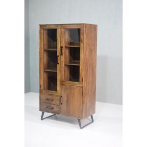 Armoire contemporaine en bois de manguier massif pieds en fer élégants porte en verre affichage stockage pour salon chambre ferme pour hôtel Villa - Product Image 6