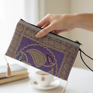Lavender Banarasi <b>Art</b> Zipper Clutch Hand Bag Available for Affordable Price from India - Product Image 5