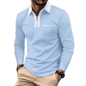 High Quality <b>Polyester</b> Business Men's Polo <b>T</b> <b>Shirt</b> Full Sleeve Designed With Zipper and Pocket with custom Logo Polo <b>Shirts</b> - Product Image 4